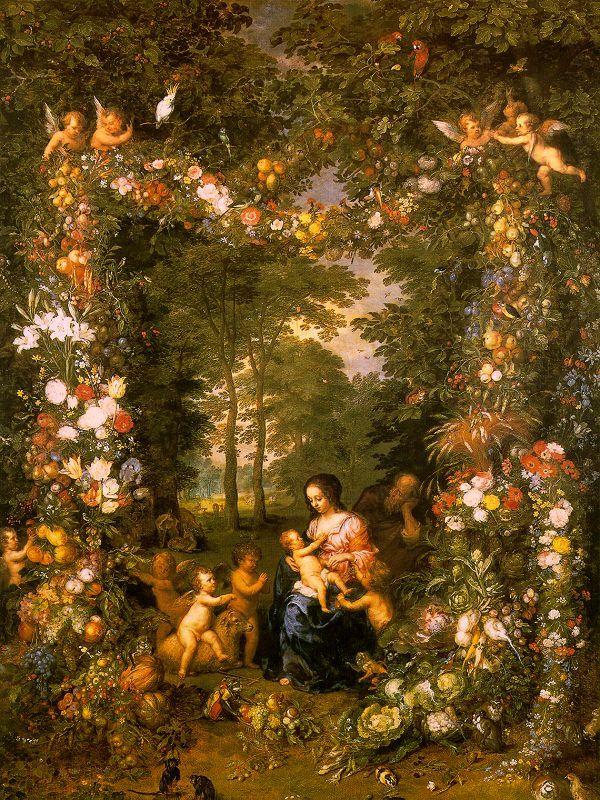 Jan Brueghel Holy Family in a Flower Fruit Wreath oil painting image